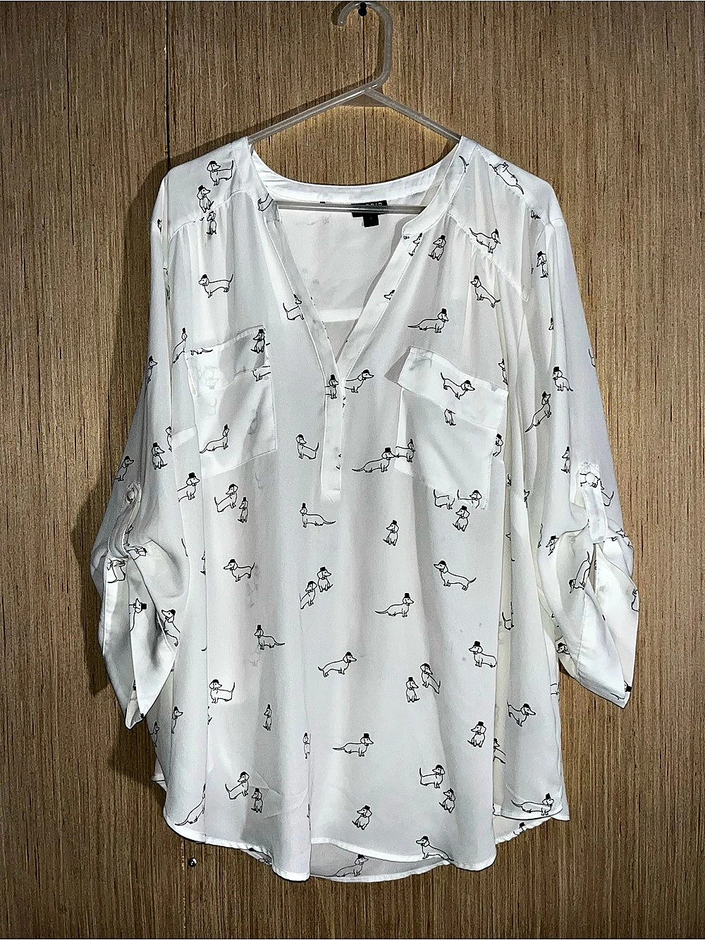 Torrid Harper Dachshund Dog Print Blouse White & Black